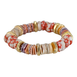 Akola Elora Multicolor Glass Shell Beaded Gold Coin Stretch Bracelet